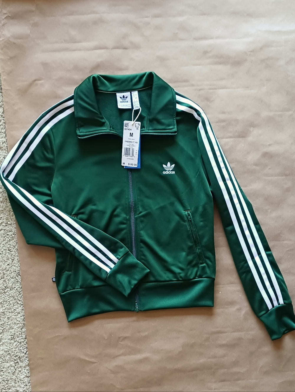 NWT Adidas Firebird Track Top Jacket Dark Green 3 Stripes Medium